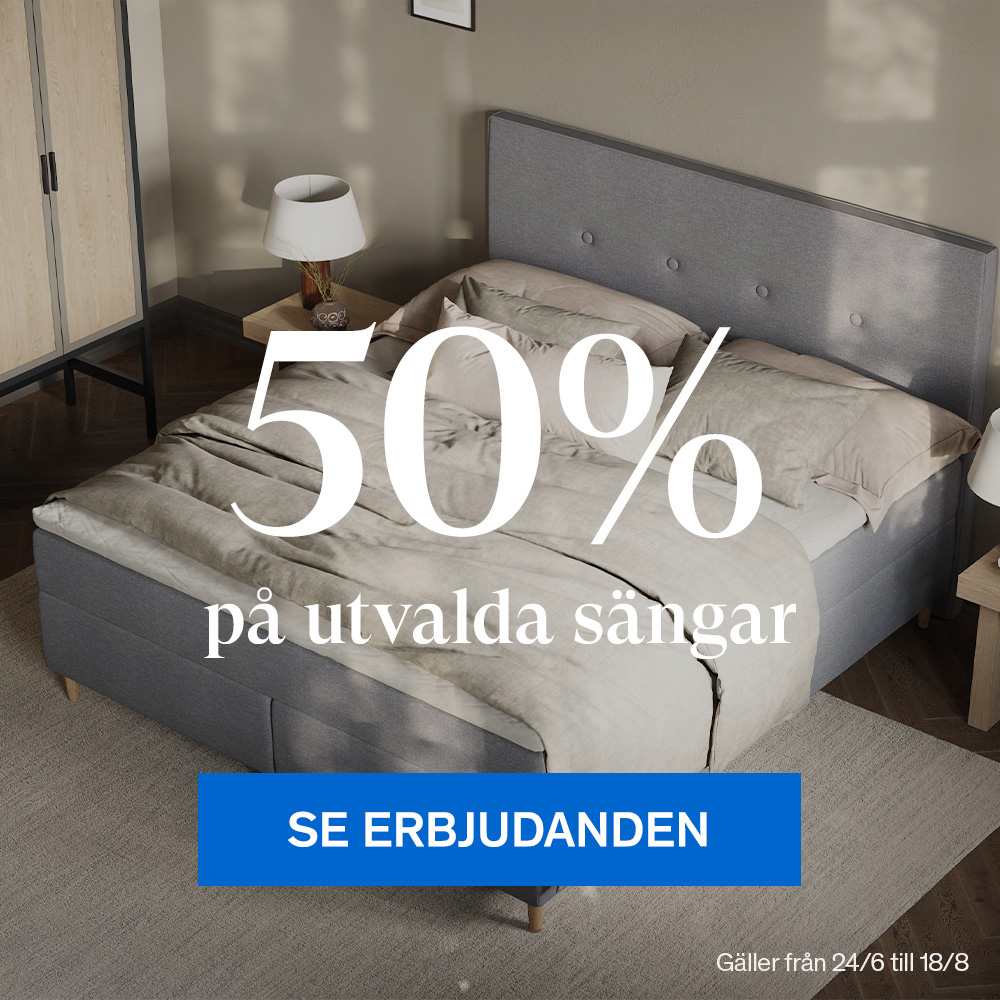 Utvalda sängar 50% rabatt.